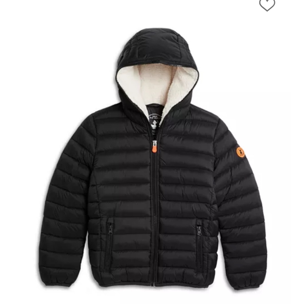 SAVE THE DUCK Black Puffer Jacket with Tan Logo